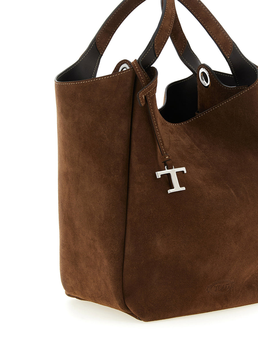 Tod's Secchiello Small Bucket Bag Brown Suede Calfskin Leather T Pendant