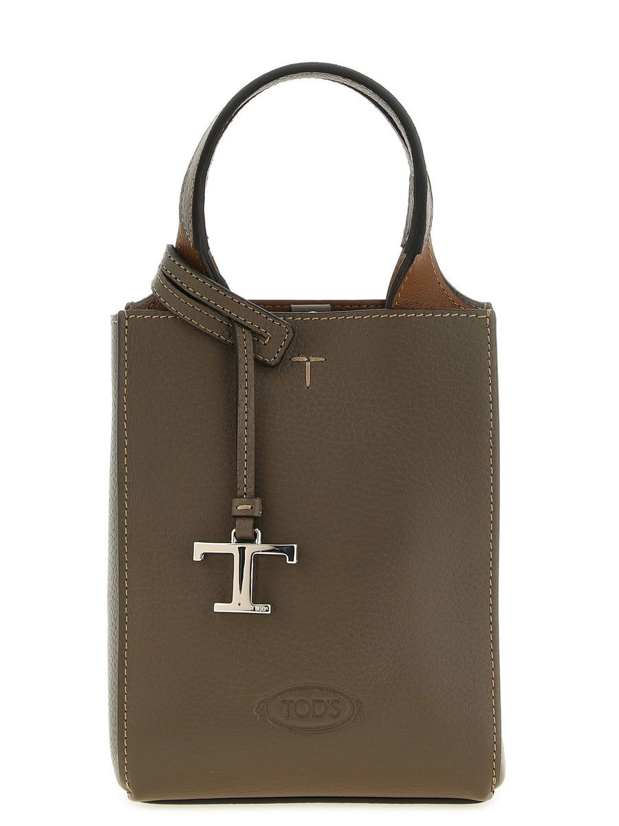 Tod's Micro T Timeless Handbag Olive Green Calfskin Leather for Women Luxury Bag with Removable Pendant