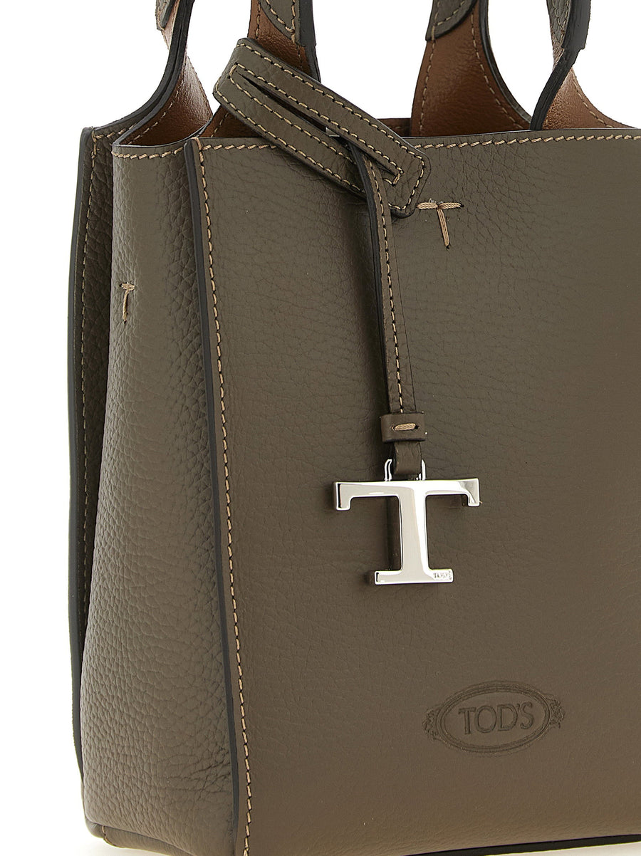 Tod's Micro T Timeless Handbag Olive Green Calfskin Leather for Women Luxury Bag with Removable Pendant