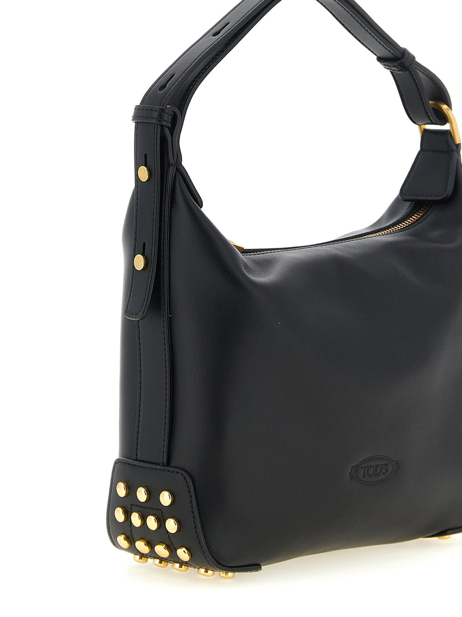 Tod's Gommini Mini Shoulder Bag In Black Calfskin Leather