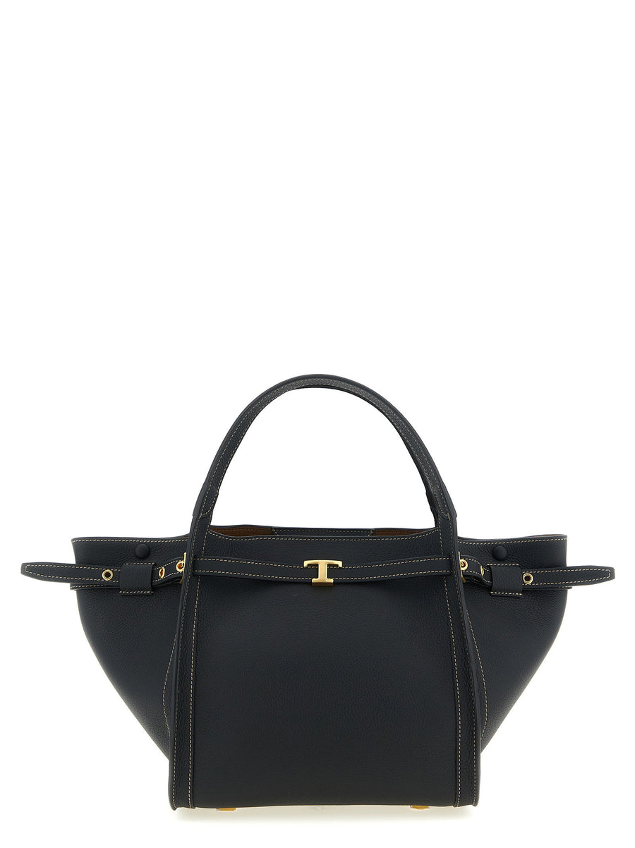 Tod's Small Tim Shopping Bag Black Hammered Calf Leather Compact Everyday Tote for Women