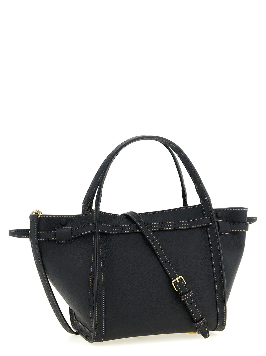 Tod's Small Tim Shopping Bag Black Hammered Calf Leather Compact Everyday Tote for Women