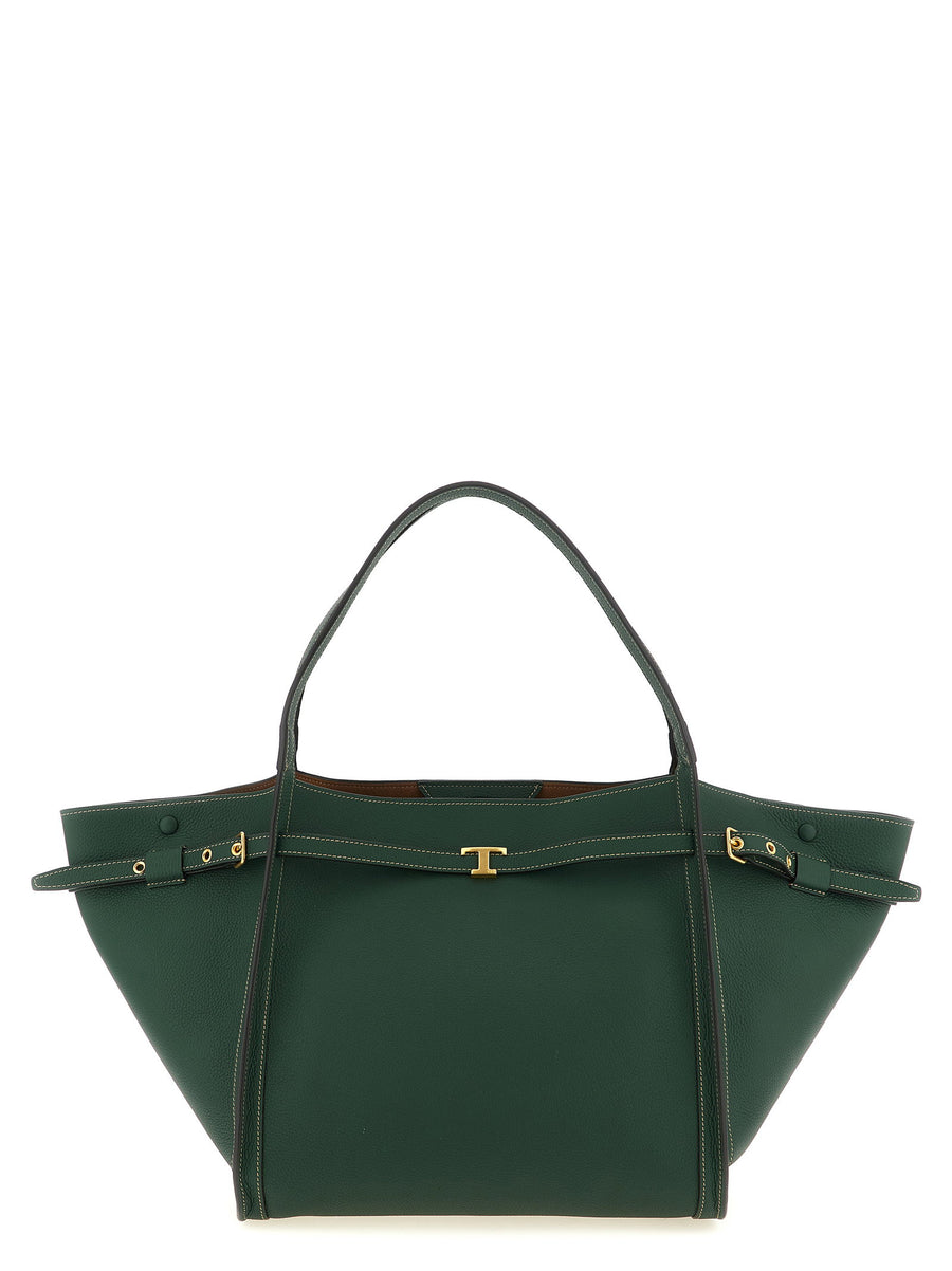 Tod's Tim Medium Shopping Bag Green Calfskin With Adjustable Gussets For Women Timeless Luxury