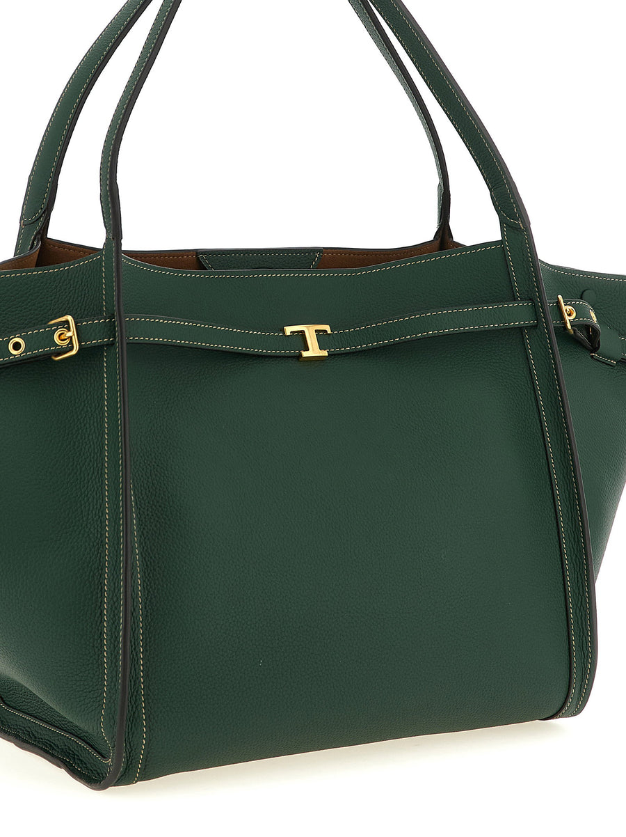 Tod's Tim Medium Shopping Bag Green Calfskin With Adjustable Gussets For Women Timeless Luxury