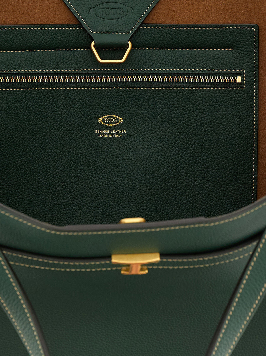 Tod's Tim Medium Shopping Bag Green Calfskin With Adjustable Gussets For Women Timeless Luxury