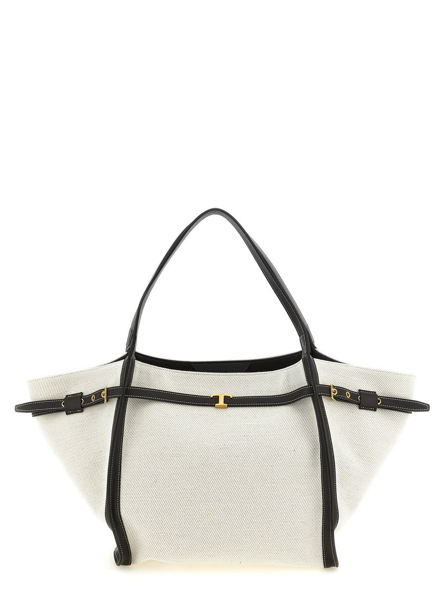 Tod's Tim Shopping Bag Medium Linen Blend With Calfskin Leather Multicolor For Women