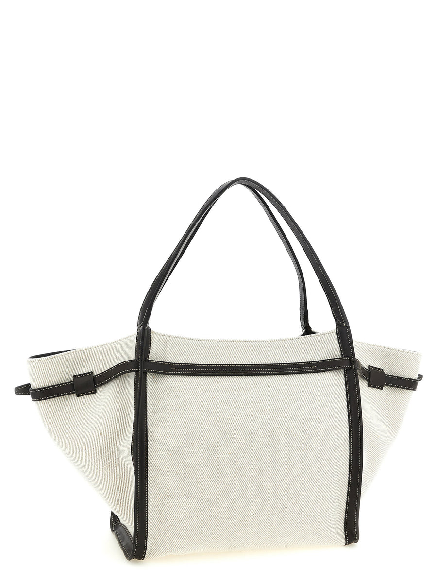 Tod's Tim Shopping Bag Medium Linen Blend With Calfskin Leather Multicolor For Women