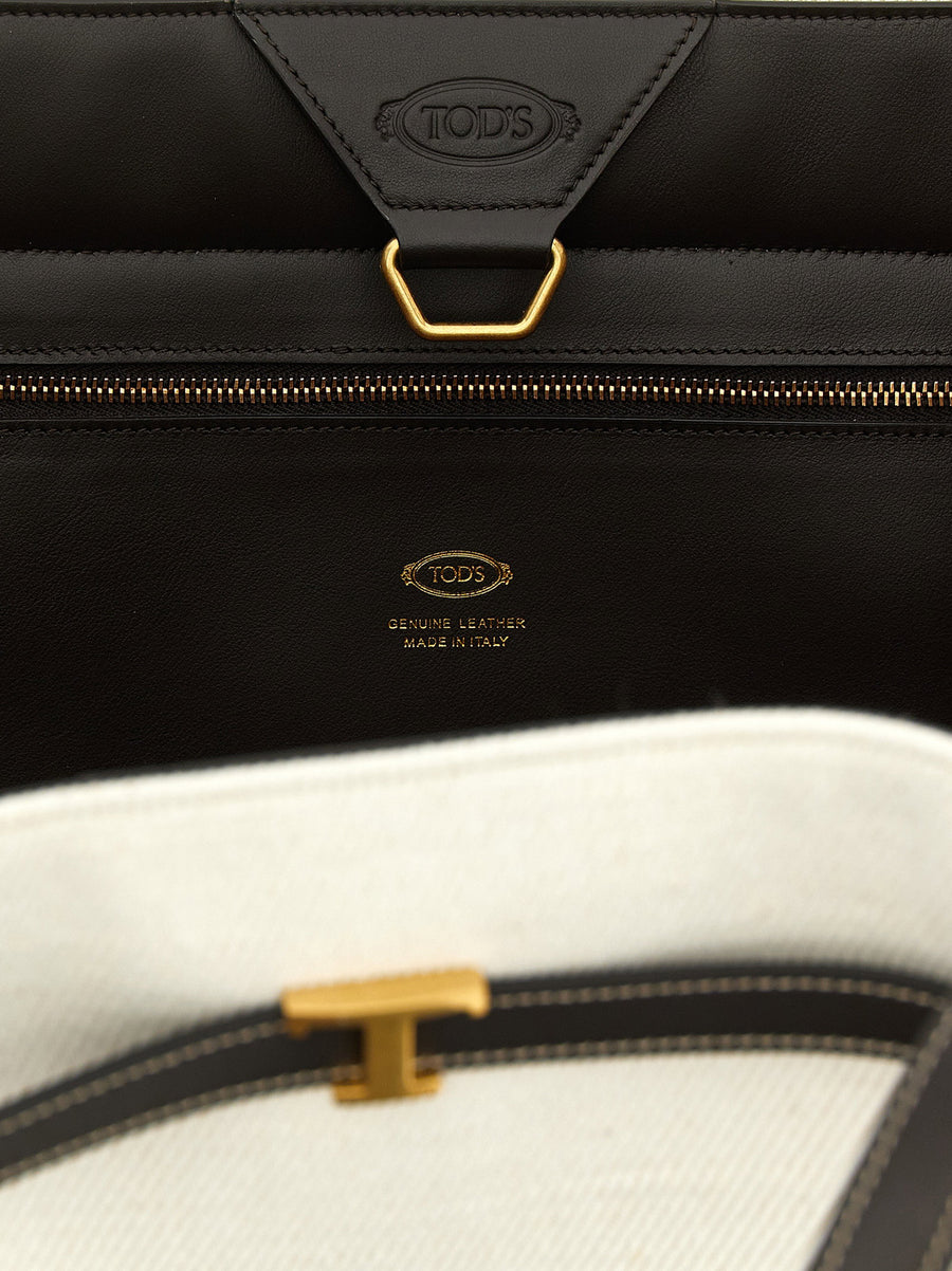 Tod's Tim Shopping Bag Medium Linen Blend With Calfskin Leather Multicolor For Women
