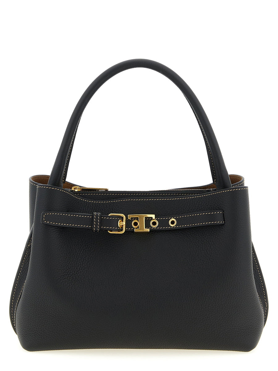 Tod's Tim Mini Handbag Black Calfskin Luxury Compact Bag For Women With Two Compartments Structured Organization