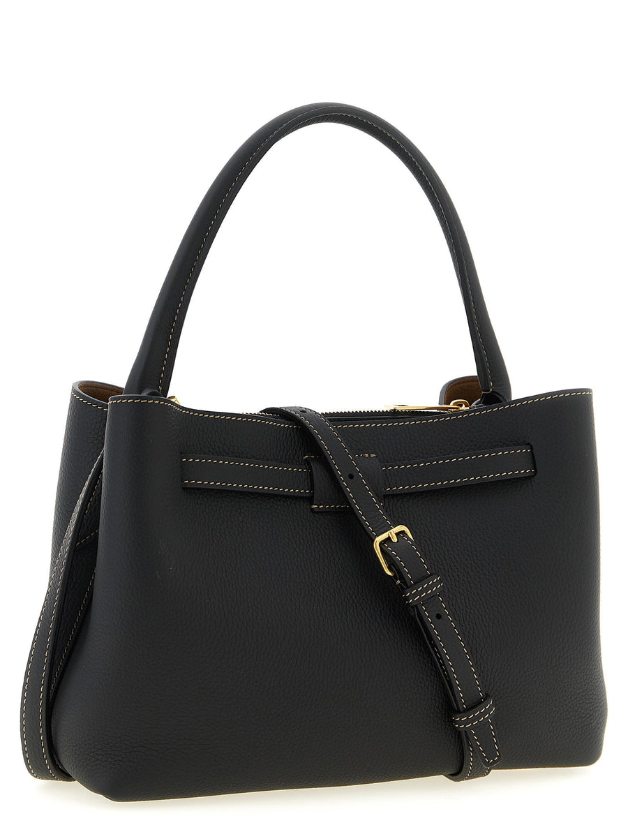Tod's Tim Mini Handbag Black Calfskin Luxury Compact Bag For Women With Two Compartments Structured Organization