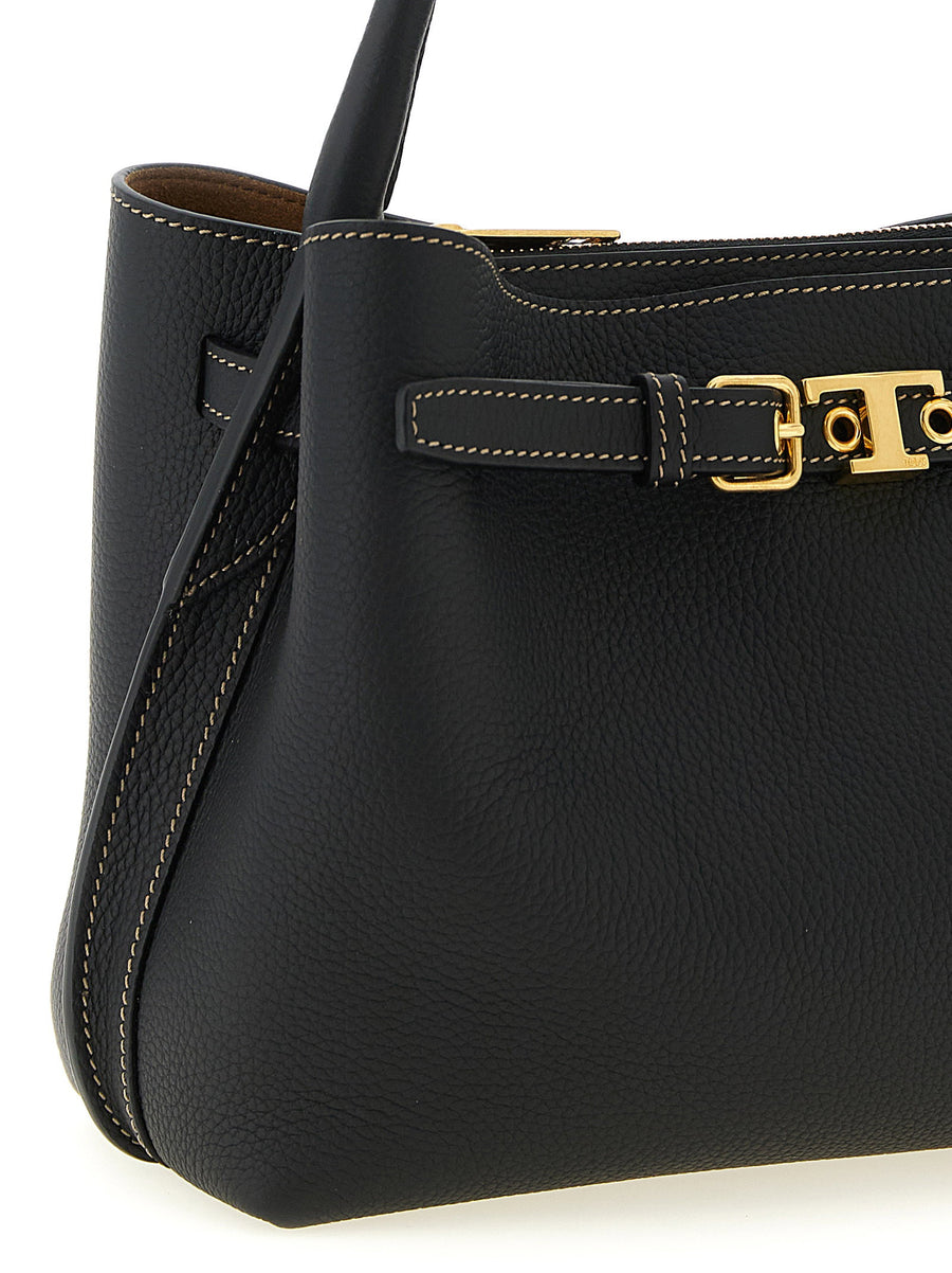 Tod's Tim Mini Handbag Black Calfskin Luxury Compact Bag For Women With Two Compartments Structured Organization