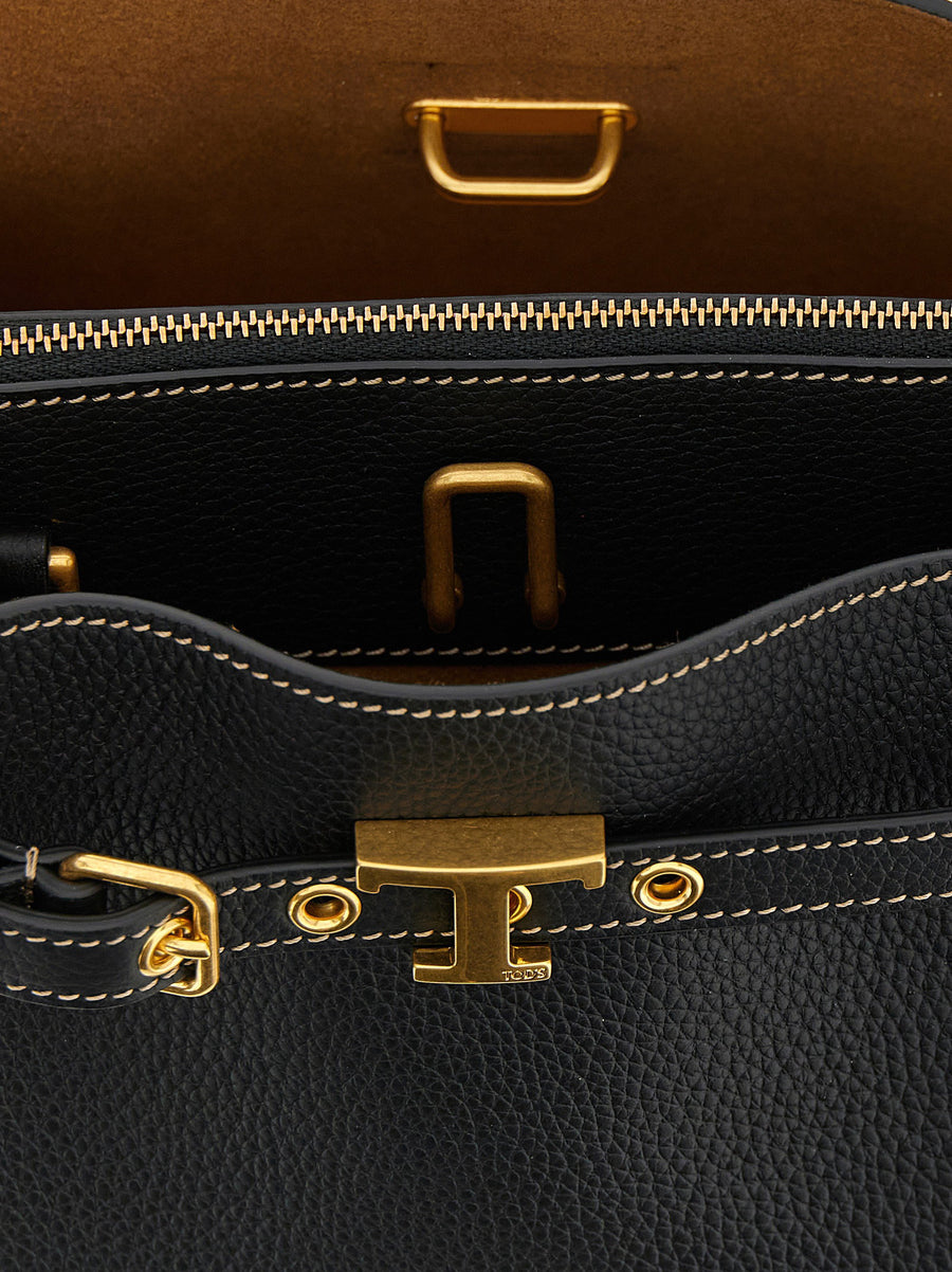 Tod's Tim Mini Handbag Black Calfskin Luxury Compact Bag For Women With Two Compartments Structured Organization