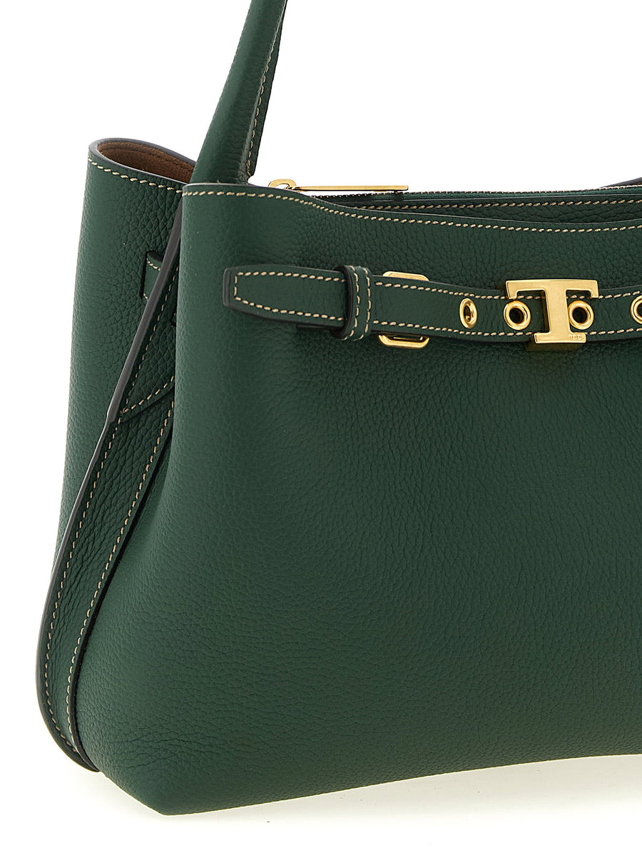 Tod's Tim Mini Handbag Green Calfskin Luxury Timeless Two Compartments Interior With Central Zip Pocket For Women