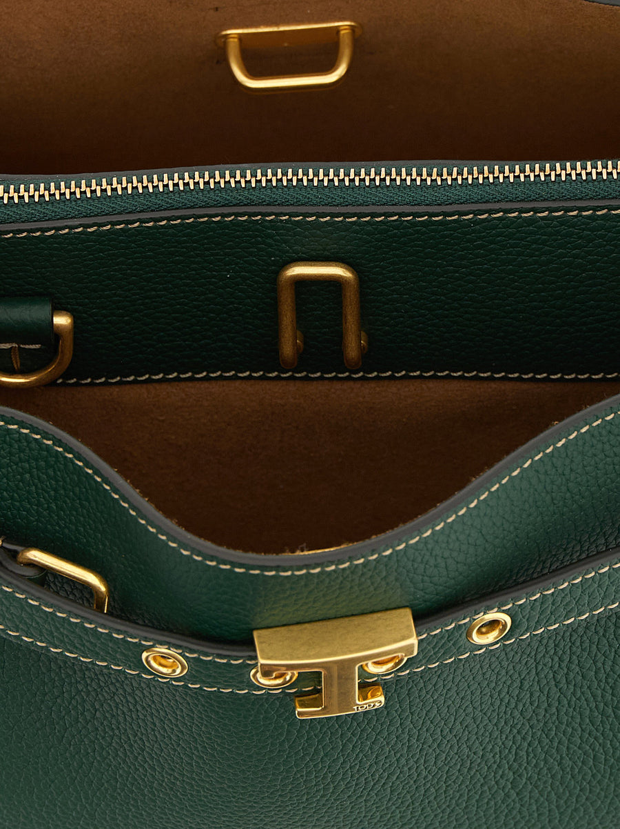Tod's Tim Mini Handbag Green Calfskin Luxury Timeless Two Compartments Interior With Central Zip Pocket For Women