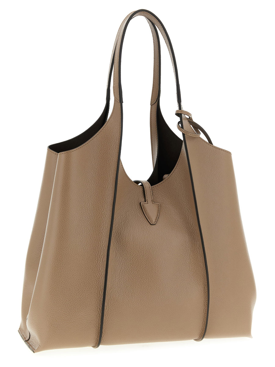 Tod's T Timeless Shopping Bag Beige Calfskin With Hammered Leather Panels For Women Elegant Everyday Luxury