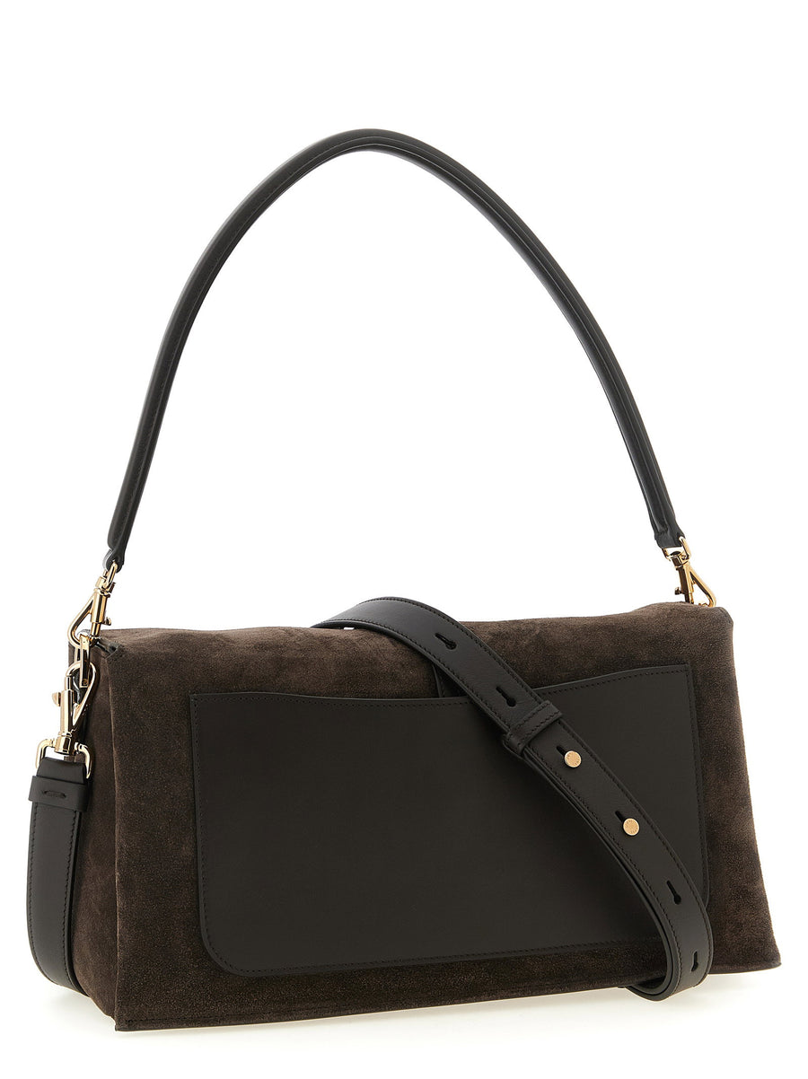 Tod's Flap T Timeless Suede And Calfskin Shoulder Bag Brown