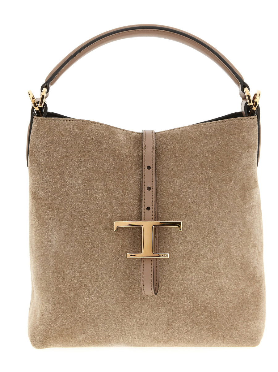 Tod's T Timeless Mini Bucket Bag Beige Calfskin Leather Band Closure For Women City Bag
