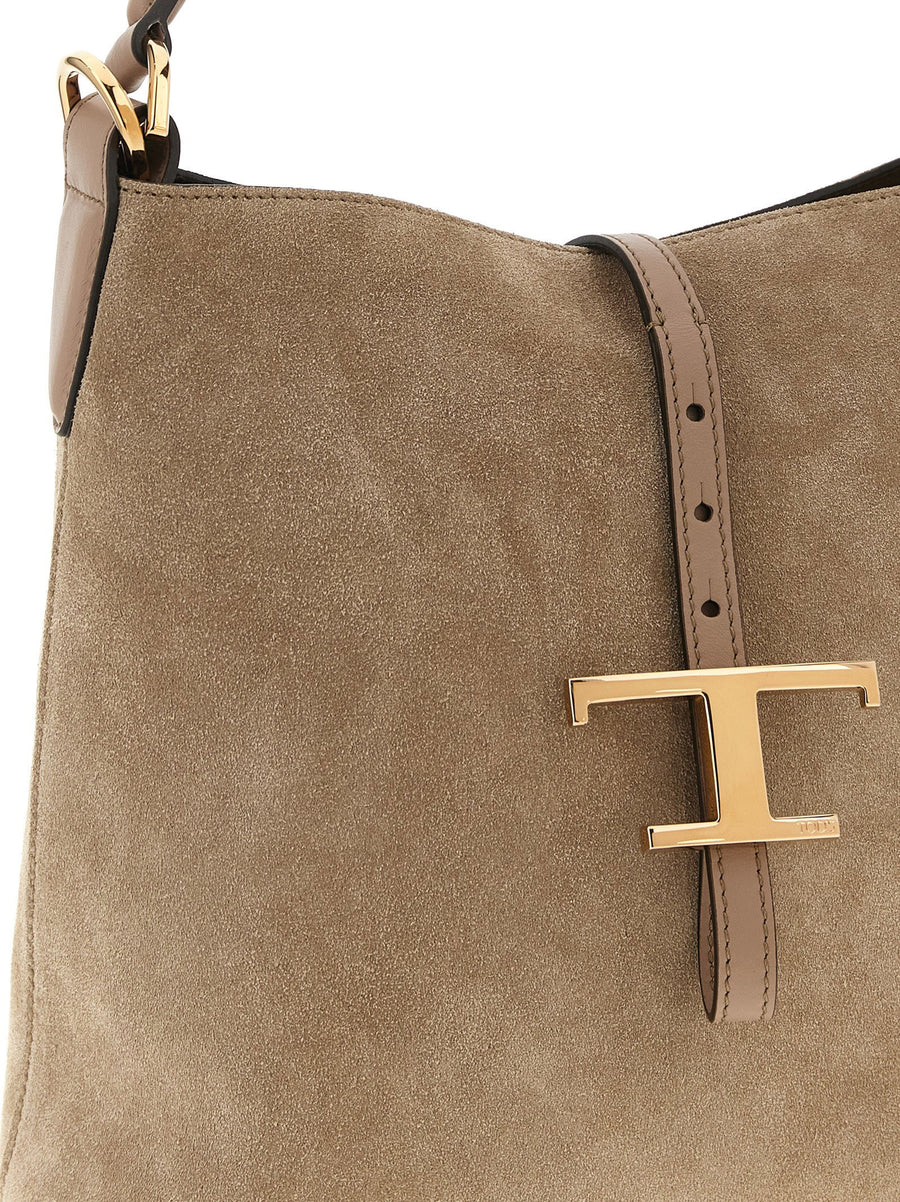 Tod's T Timeless Mini Bucket Bag Beige Calfskin Leather Band Closure For Women City Bag