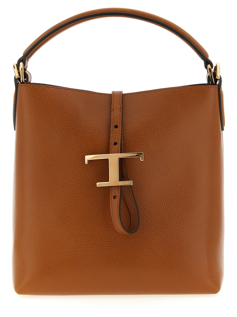 Tod's T Timeless Mini Bucket Bag For Women Calfskin Luxury Compact Everyday Style Signature Front Metal Detail