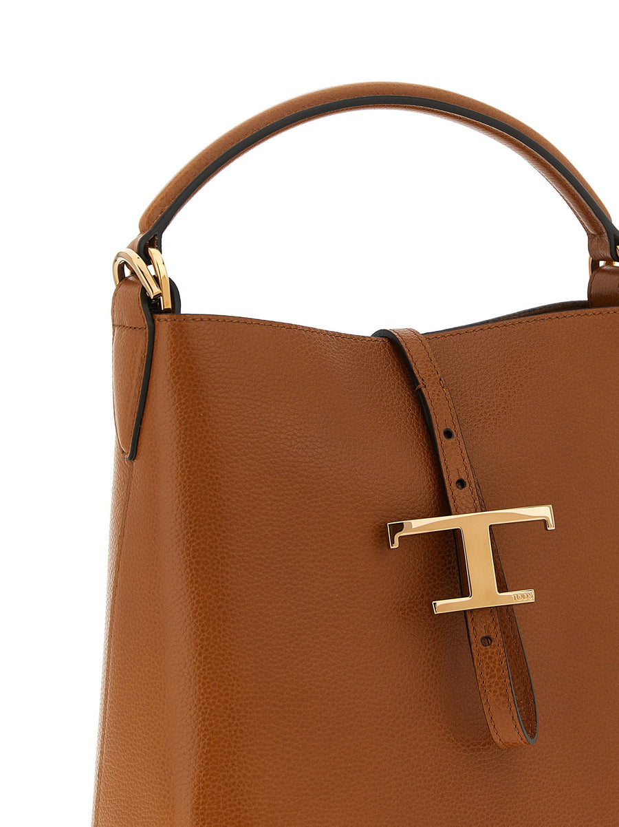 Tod's T Timeless Mini Bucket Bag For Women Calfskin Luxury Compact Everyday Style Signature Front Metal Detail