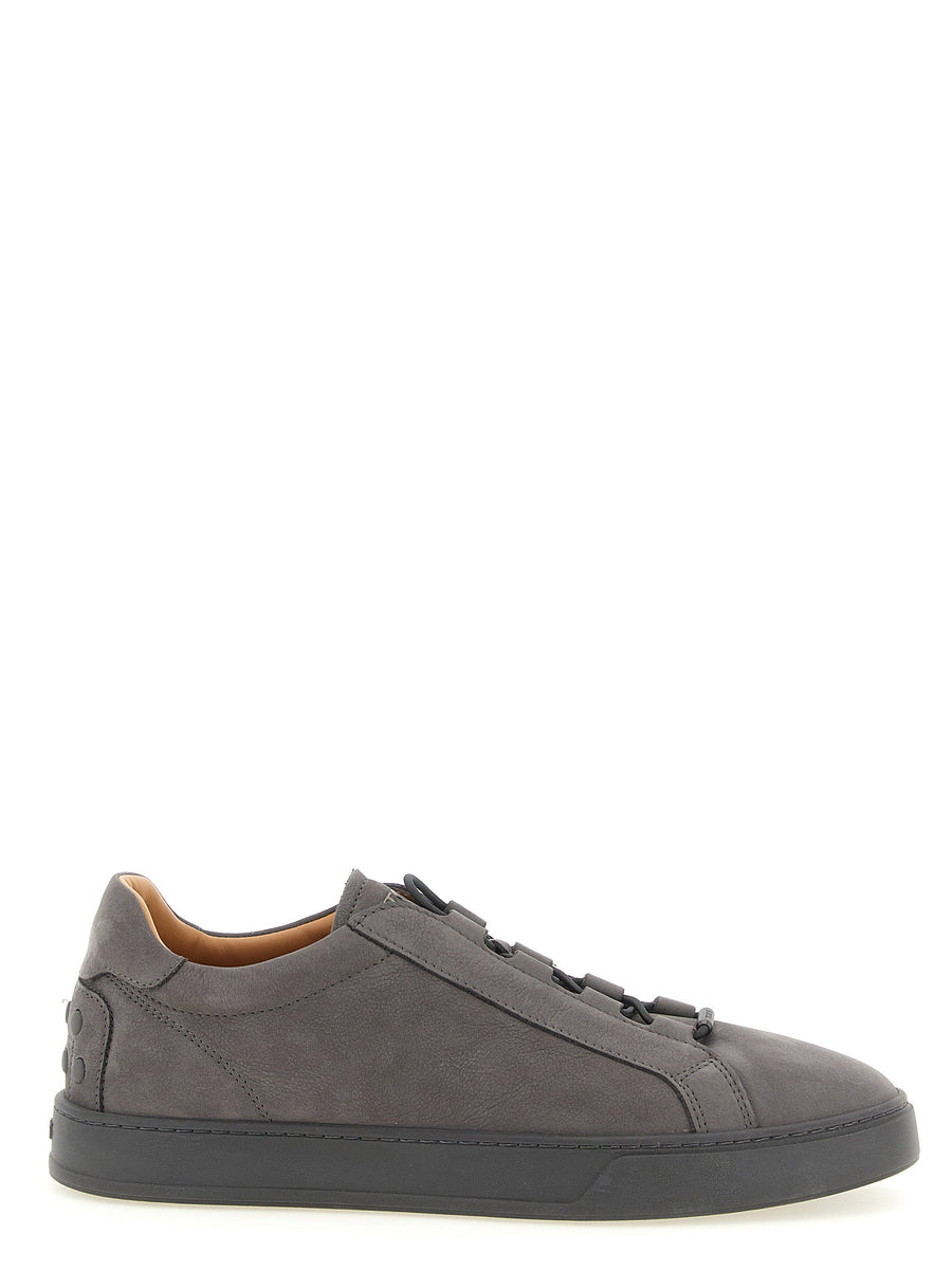 Tod's Gray Nubuck Sneakers Calfskin Leather For Men With Elastic Logo Plate