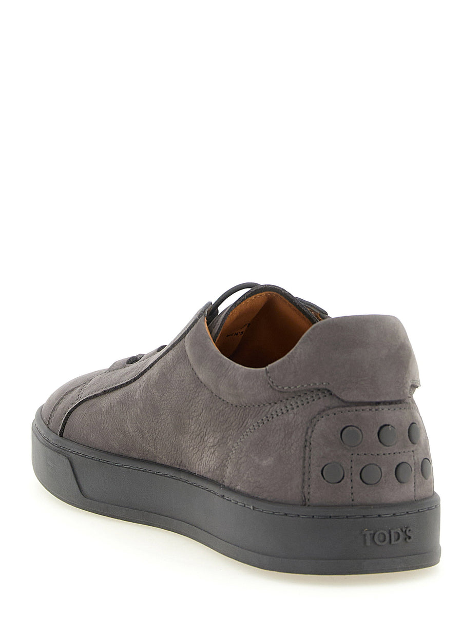 Tod's Gray Nubuck Sneakers Calfskin Leather For Men With Elastic Logo Plate