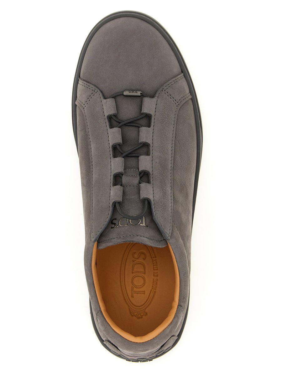 Tod's Gray Nubuck Sneakers Calfskin Leather For Men With Elastic Logo Plate