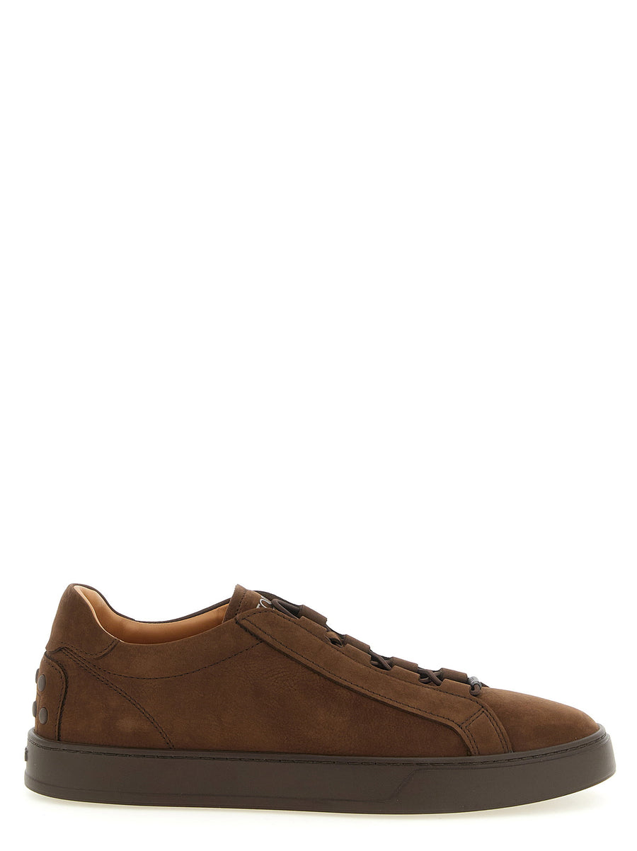 Tod's Calf Nubuck Sneakers in Brown with Elastic Lacing