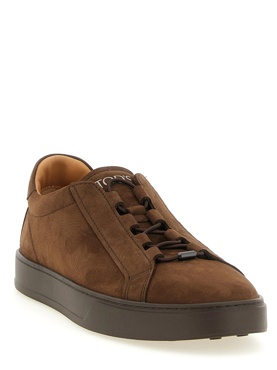 Tod's Calf Nubuck Sneakers in Brown with Elastic Lacing