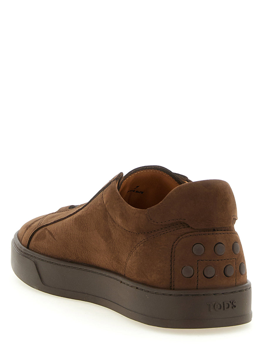 Tod's Calf Nubuck Sneakers in Brown with Elastic Lacing