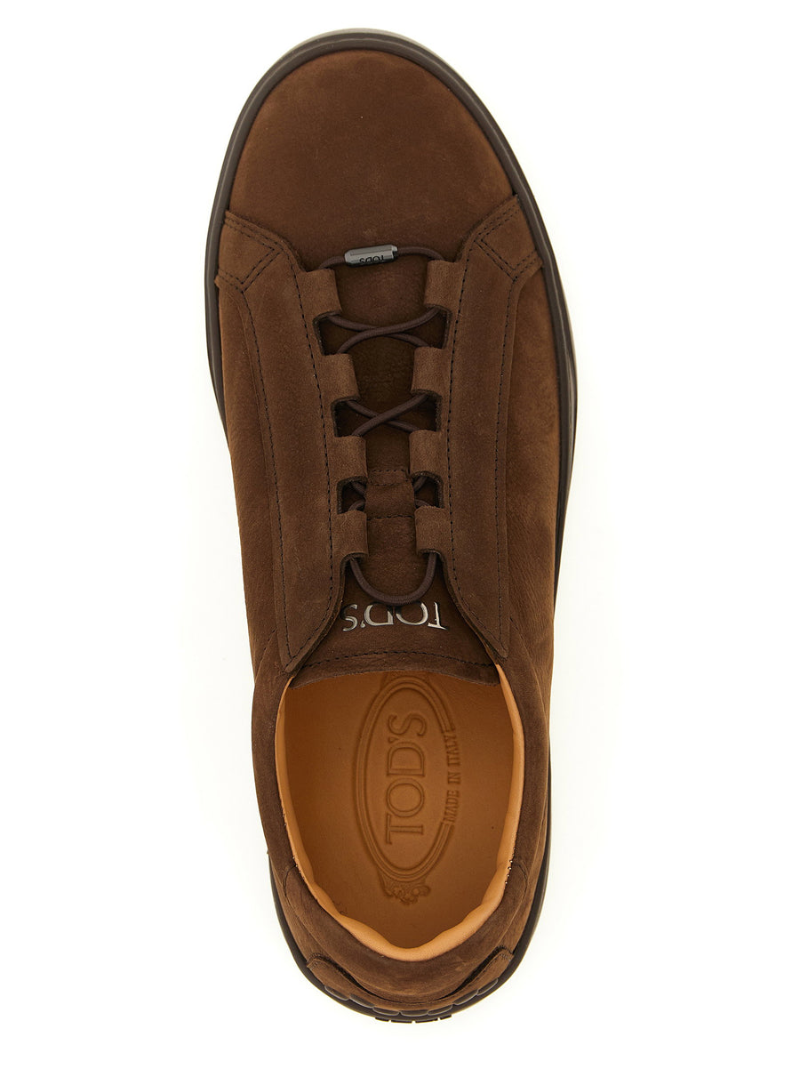 Tod's Calf Nubuck Sneakers in Brown with Elastic Lacing