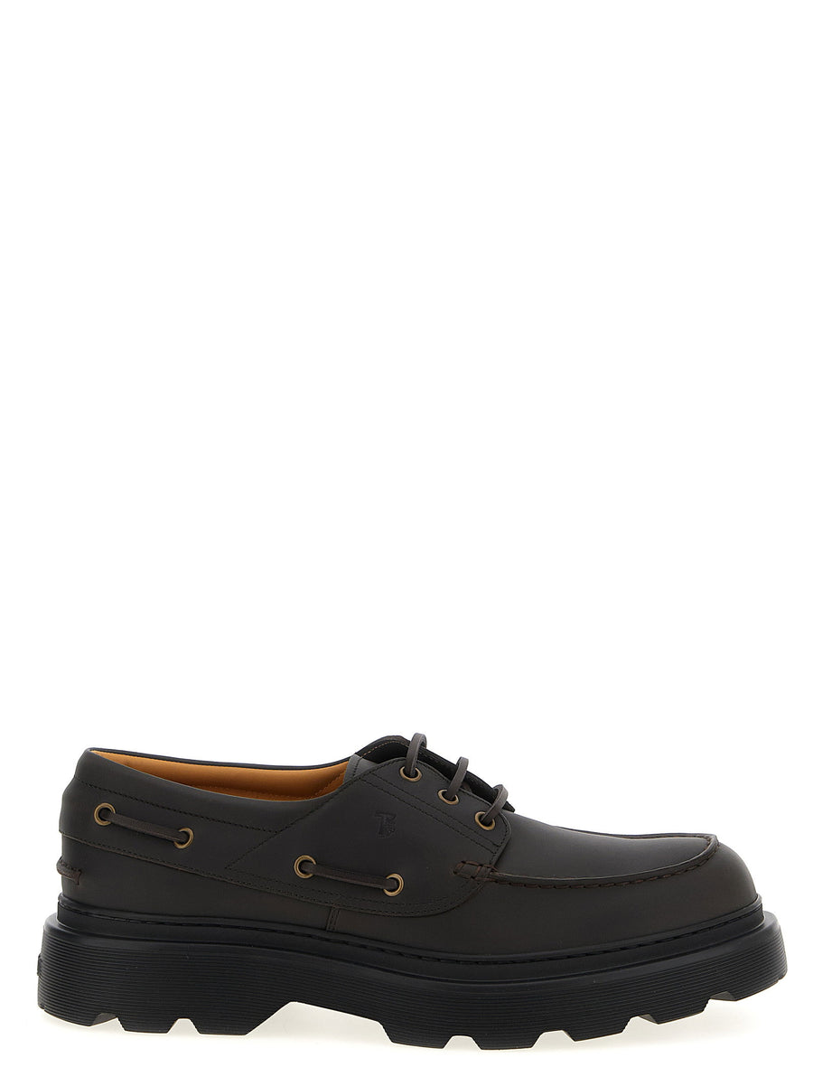 Tod's Leather Boat Shoe for Men Calfskin Moccasin With Lace Closure And Durable Rubber Sole