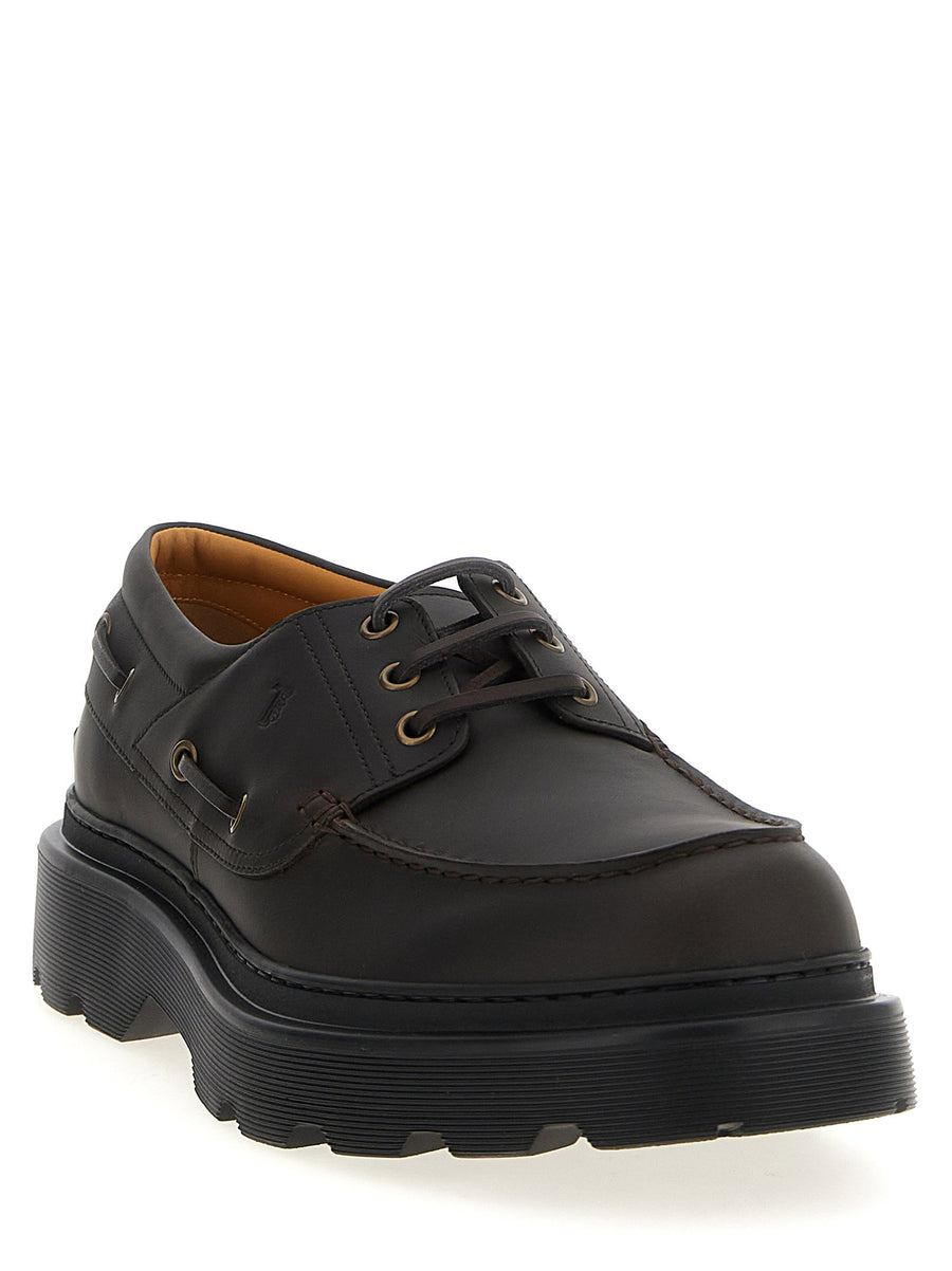 Tod's Leather Boat Shoe for Men Calfskin Moccasin With Lace Closure And Durable Rubber Sole