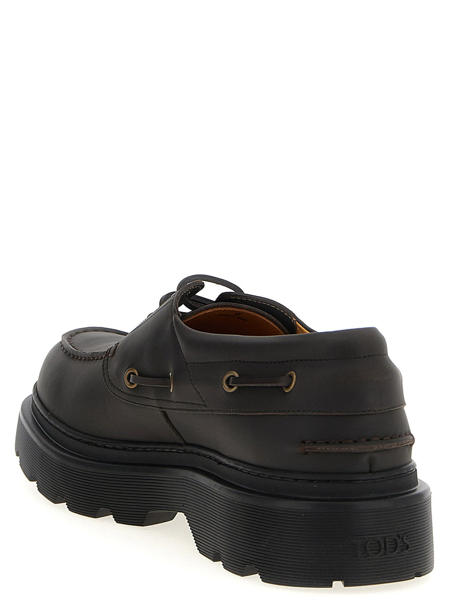Tod's Leather Boat Shoe for Men Calfskin Moccasin With Lace Closure And Durable Rubber Sole