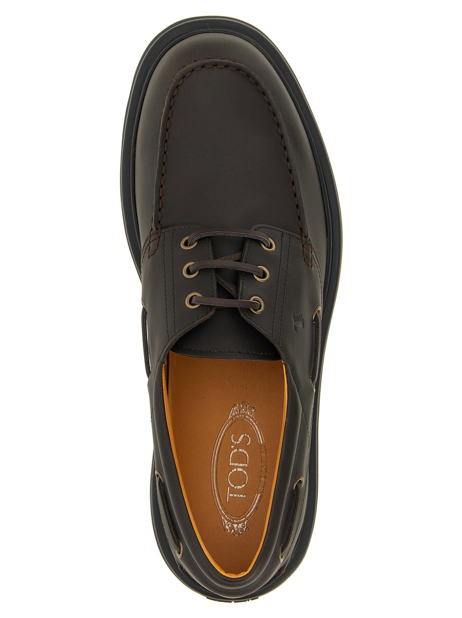 Tod's Leather Boat Shoe for Men Calfskin Moccasin With Lace Closure And Durable Rubber Sole