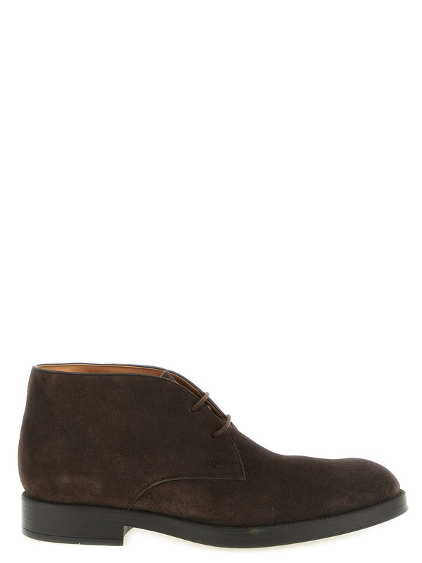 Tod's Men's Brown Suede Ankle Boots Monogram Detail Calfskin Leather Lining Lace Up Premium Luxury Everyday Wear