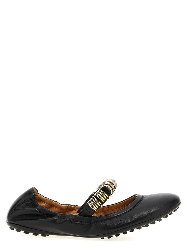 Tod's Dee Ballet Flats Black Lamb Leather With Gold Ring Strap and Iconic Rubber Sole for Everyday Luxury Women