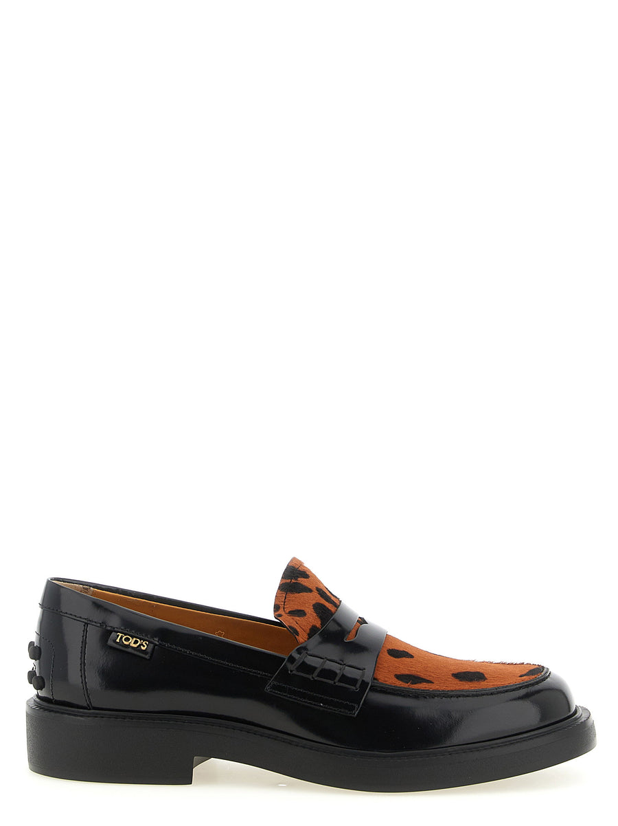 Tod's Pony Hair Loafers In Calfskin With Black Pony Hair Front Insert