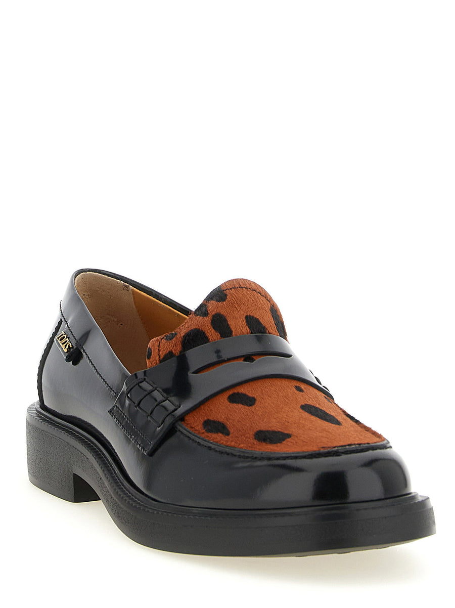 Tod's Pony Hair Loafers In Calfskin With Black Pony Hair Front Insert