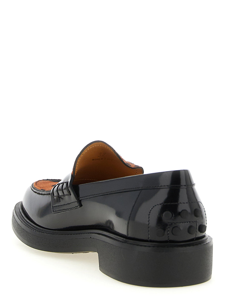 Tod's Pony Hair Loafers In Calfskin With Black Pony Hair Front Insert