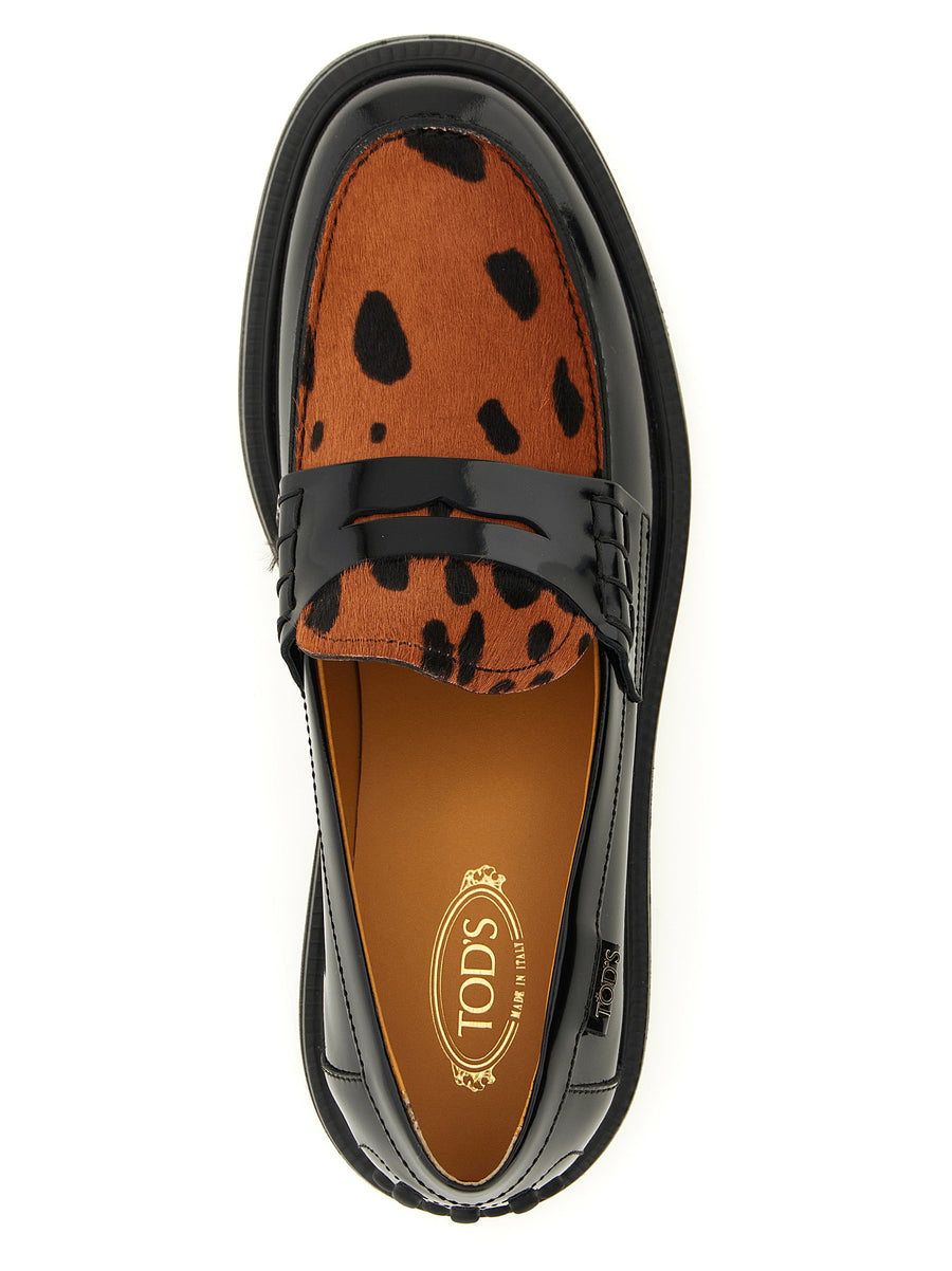 Tod's Pony Hair Loafers In Calfskin With Black Pony Hair Front Insert