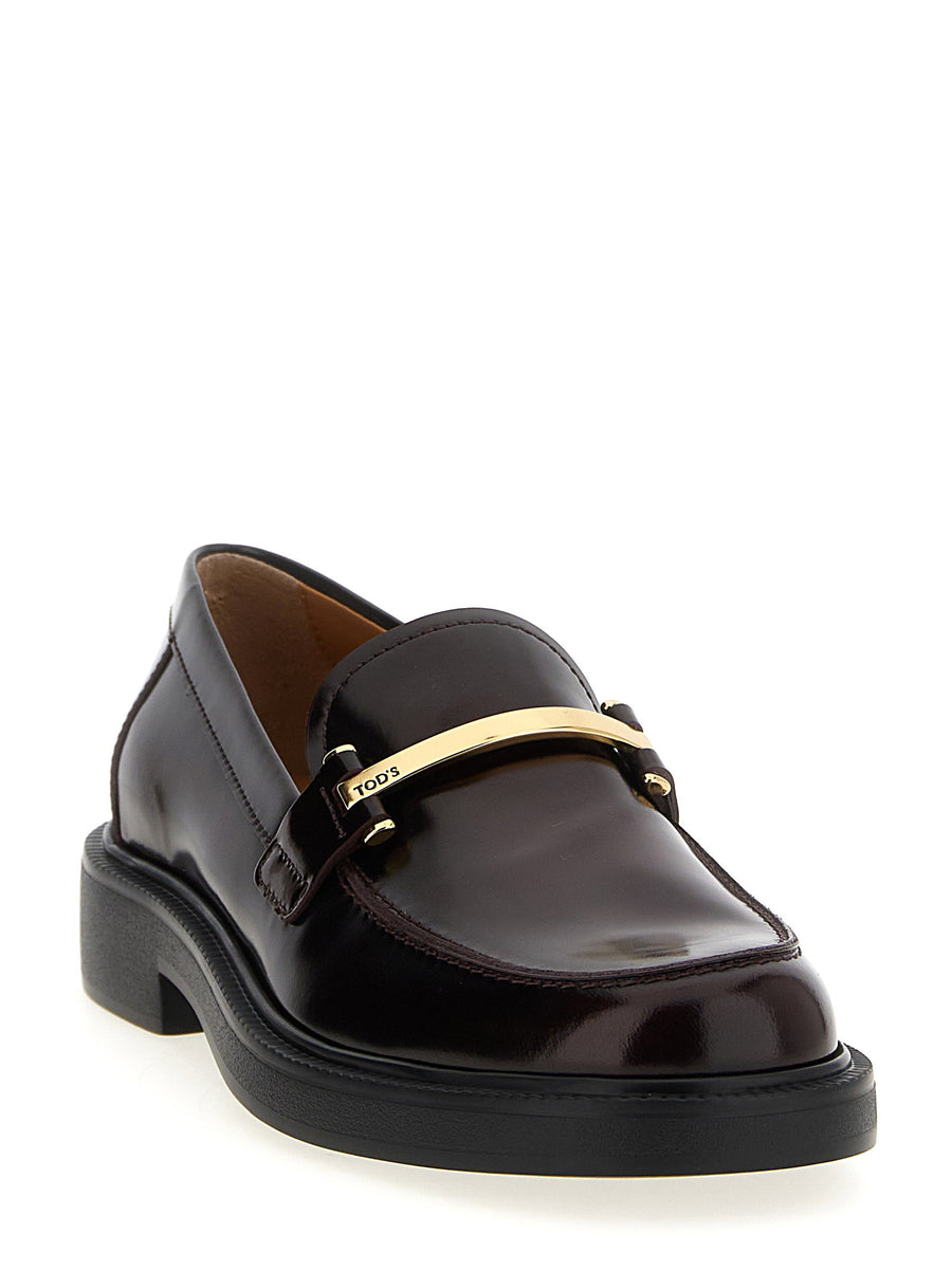 Tod's Barretta Loafers Bordeaux Brushed Calf Leather For Women With Signature Hardware And All Day Comfort