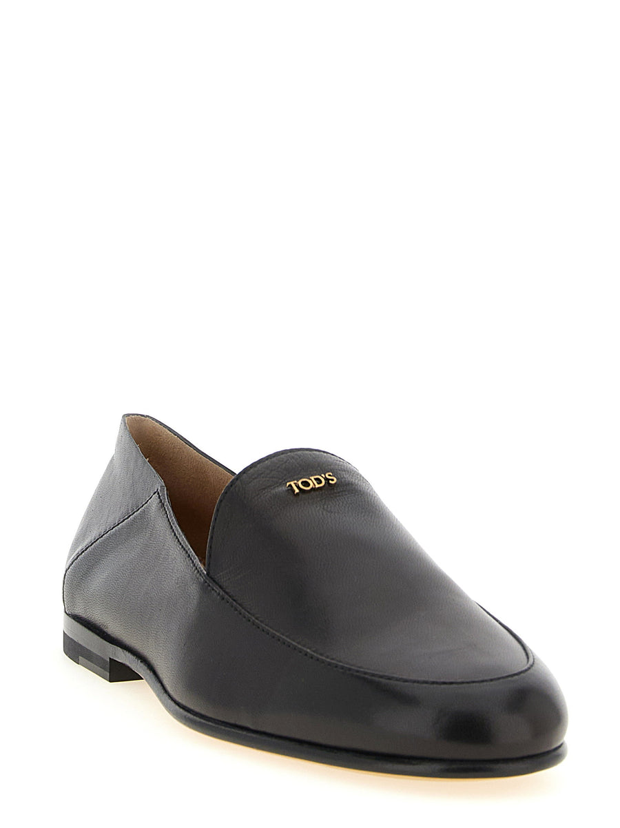 Tod's Sabot Loafers Moccasins Black Lamb Leather With Foldable Heel