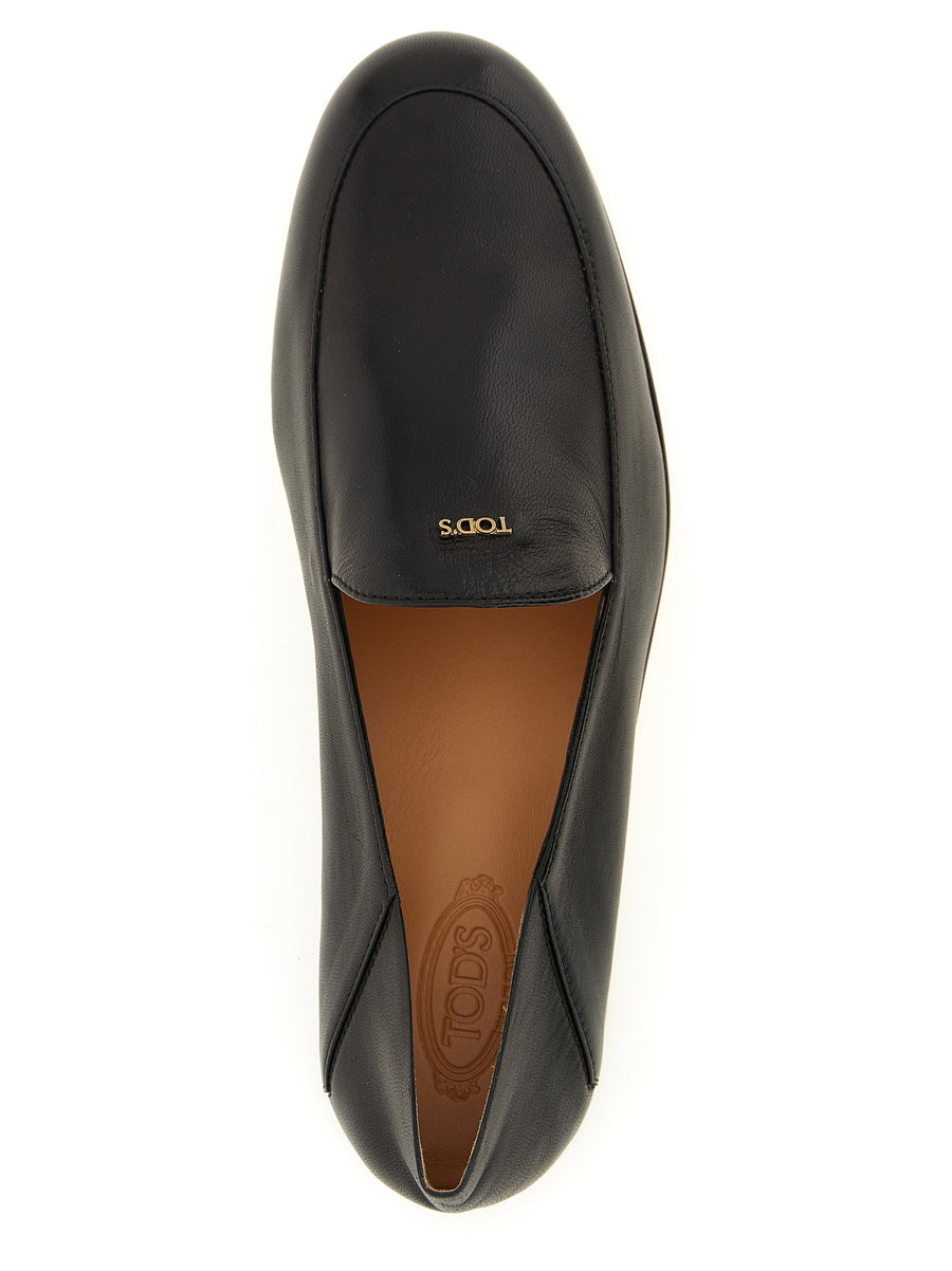 Tod's Sabot Loafers Moccasins Black Lamb Leather With Foldable Heel