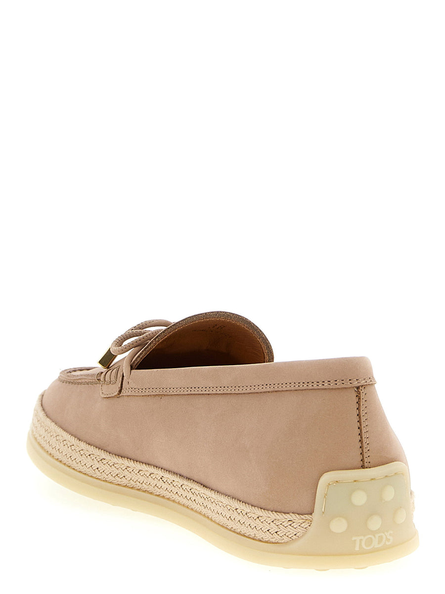 Tods Gomma Rafia 92k Loafers For Women Luxurious Pink Suede Moccasins For Everyday Elegance