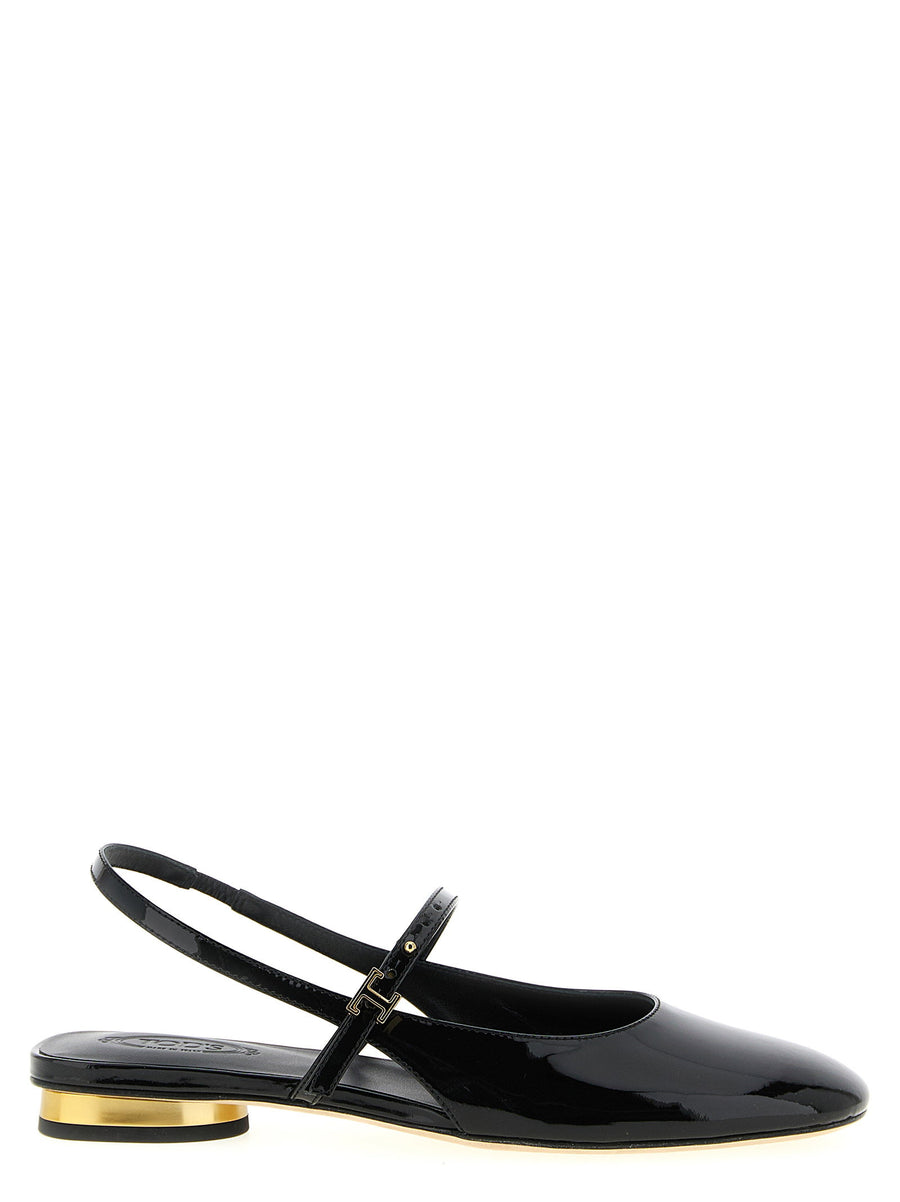 Tod's Mary Jane Patent Ballet Flats For Women With Adjustable Buckle Strap Luxurious Black Calfskin