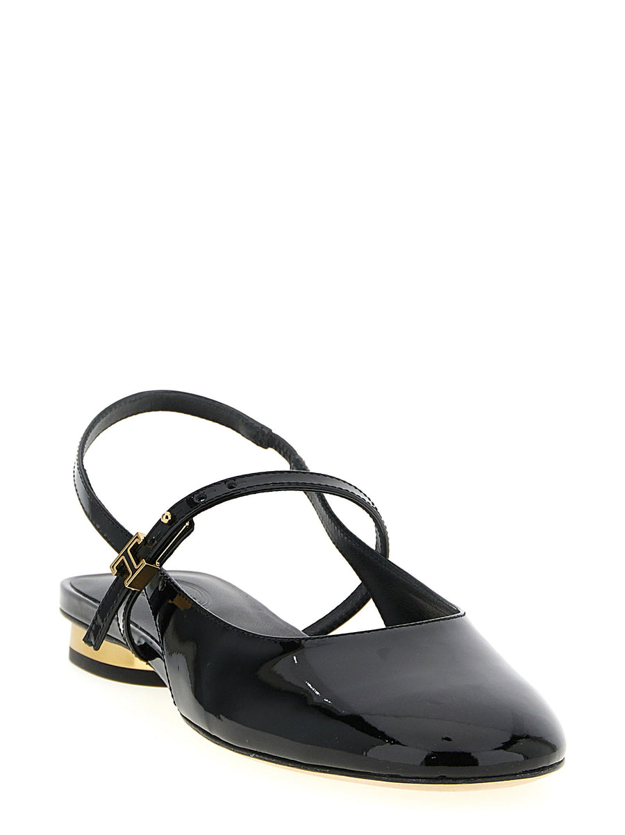 Tod's Mary Jane Patent Ballet Flats For Women With Adjustable Buckle Strap Luxurious Black Calfskin
