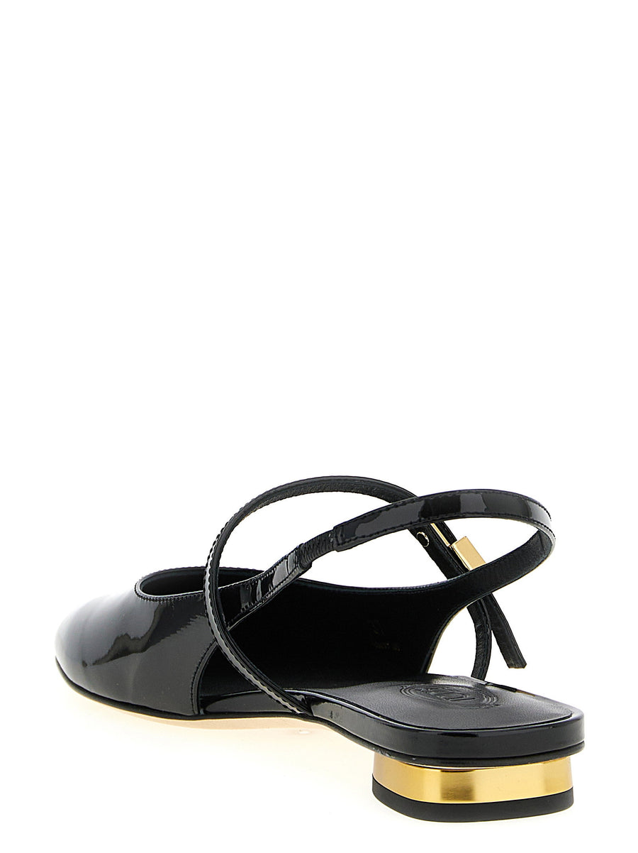 Tod's Mary Jane Patent Ballet Flats For Women With Adjustable Buckle Strap Luxurious Black Calfskin