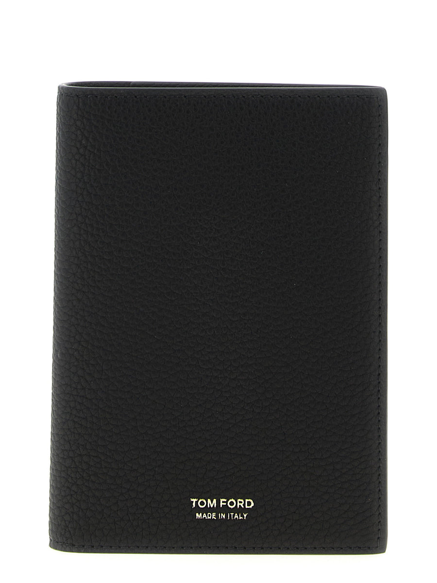 Tom Ford Hammered Passport Holder Black Calfskin Leather With Card Slots For Travelers