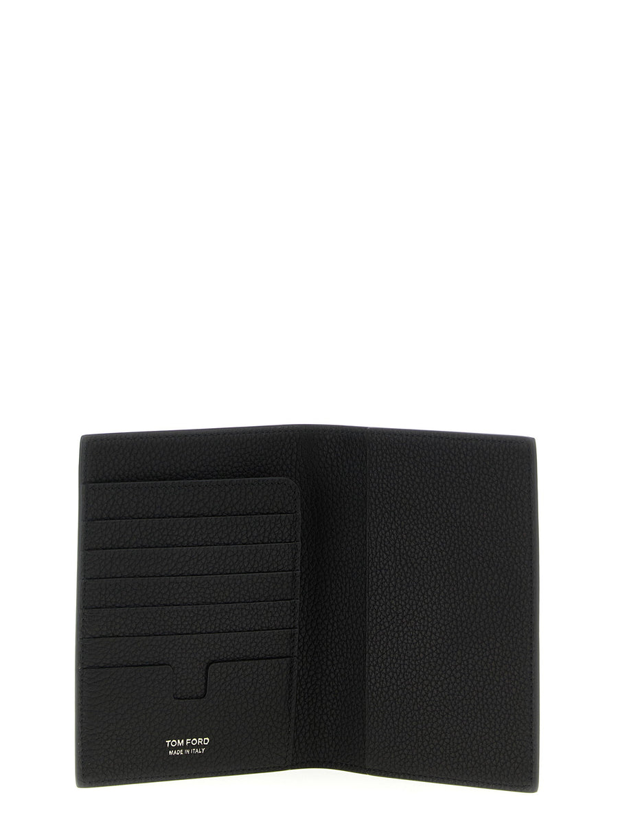 Tom Ford Hammered Passport Holder Black Calfskin Leather With Card Slots For Travelers